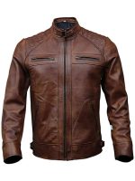 Men's Leather Quilted Motorcycle Jacket - Image 6