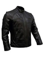 Men's Leather Quilted Motorcycle Jacket - Image 3