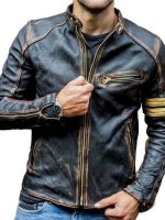 Men's Vintage Distressed Biker Leather Jacket