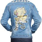 Men's Ripped Tiger Denim Jacket