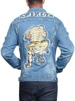 Men's Ripped Tiger Denim Jacket