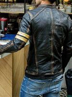 Men's Vintage Distressed Biker Leather Jacket - Image 2