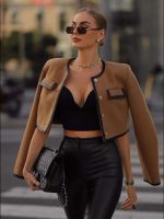 Women Brown Cropped Jacket