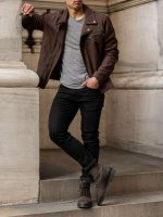 Mens Leather Motorcycle Jacket - Image 6