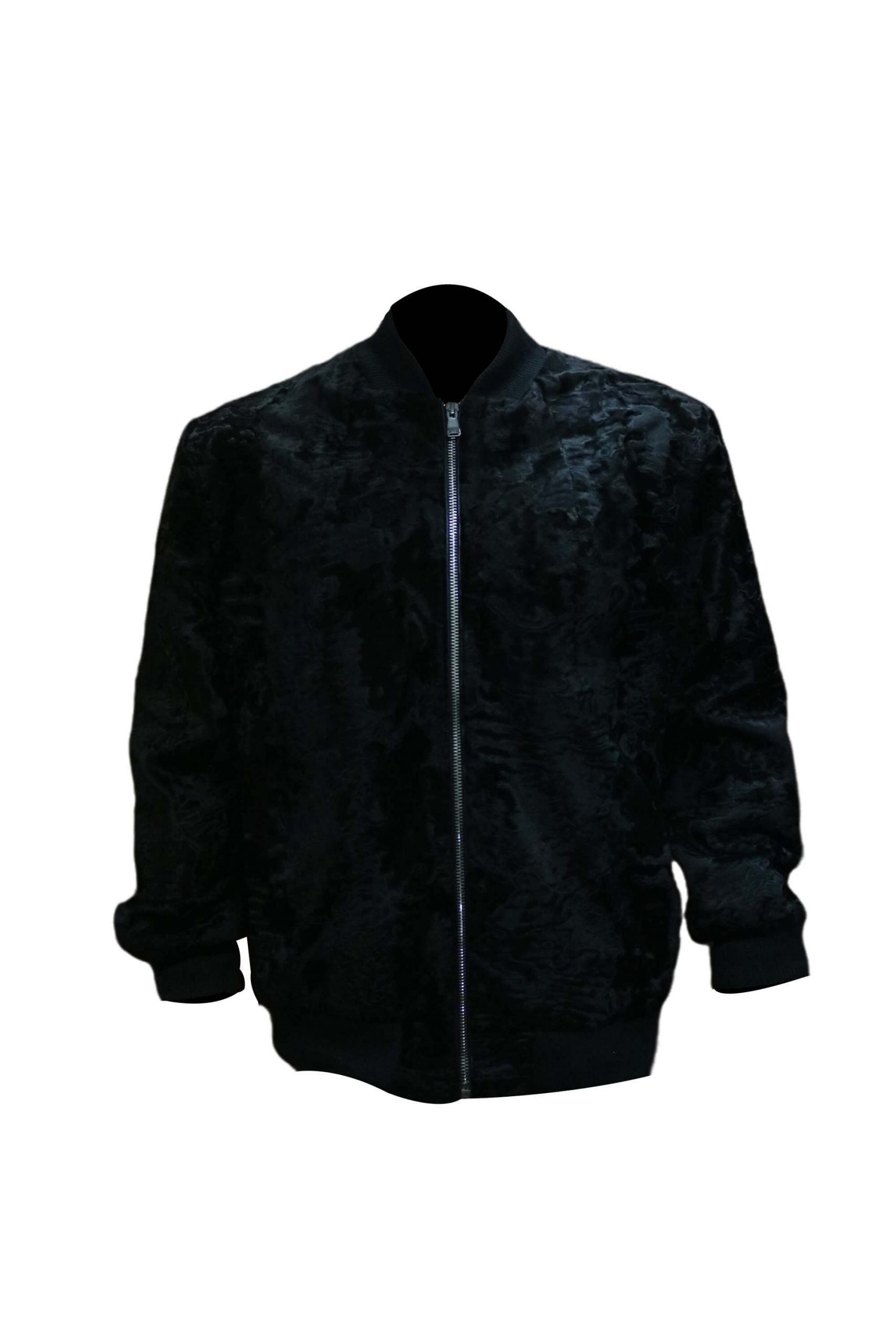 Mens-Black-Real-Persian-Fur-Bomber-Style-Jacket.jpg Men's Black Real Persian Fur Bomber Style Jacket - Image 1
